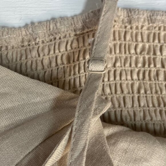 Love Tree Linen Blend Cami Top Shirt Womens Large Tan New Smocked Buttoned - Picture 5 of 9